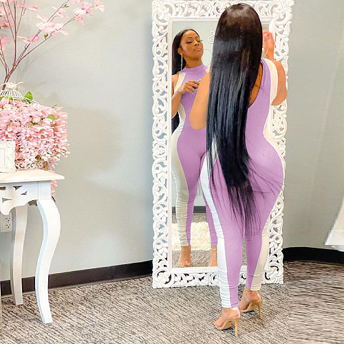 Contrast Stitching Sleeveless High Waist Bodycon Jumpsuits DM-8169