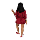 Women Ribbon Jacket Skirt Solid Color Suits MEM-88613