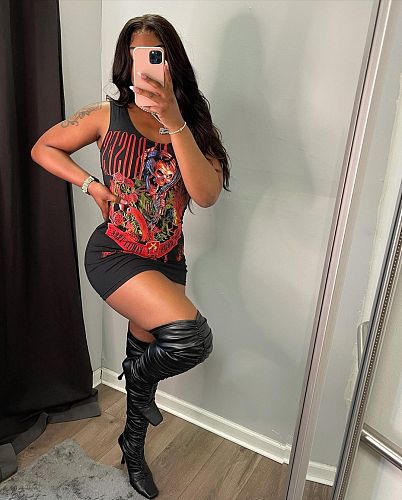 Fashion Women Pattern Print Streetwear Sleeveless O-Neck Bodycon Pullover Mini Dress JR-3619