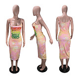 Sexy Colorful Lettered Round Neck Sleeveless Midi Dress DM-8120