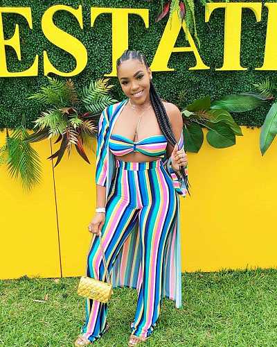 Sexy Wrapped Chest Stripes Three Pieces Sets DM-8072