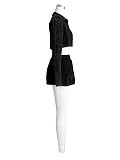 Fashion Women Solid Color Long Sleeves Pleated Mini Skirt 3 Pieces Sets CH-24100