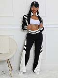 Women's thread color block splicing wide leg micro flare pants two-piece set CH-24070