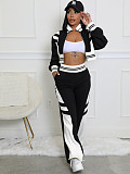 Women's thread color block splicing wide leg micro flare pants two-piece set CH-24070