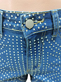 Women's hot drill holes wash water tight sexy stretch jeans CM-8716