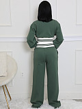 Women's thread color block splicing wide leg micro flare pants two-piece set CH-24070