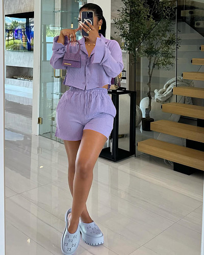 Women's small striped shirt short sleeve two-piece set MTY-8008