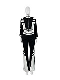 Women's thread color block splicing wide leg micro flare pants two-piece set CH-24070