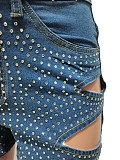 Women's hot drill holes wash water tight sexy stretch jeans CM-8716