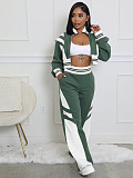 Women's thread color block splicing wide leg micro flare pants two-piece set CH-24070