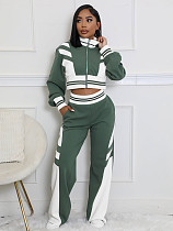 Women's thread color block splicing wide leg micro flare pants two-piece set CH-24070