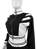 Women's thread color block splicing wide leg micro flare pants two-piece set CH-24070