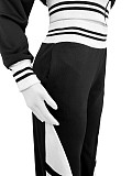 Women's thread color block splicing wide leg micro flare pants two-piece set CH-24070