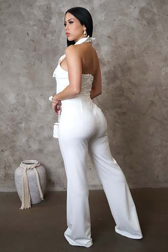 Sexy Backless Ladies Halter Sleeveless Slim Long Jumpsuit OSM-4469