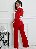 Women's thread color block splicing wide leg micro flare pants two-piece set CH-24070