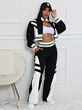 Women's thread color block splicing wide leg micro flare pants two-piece set CH-24070
