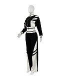 Women's thread color block splicing wide leg micro flare pants two-piece set CH-24070