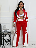 Women's thread color block splicing wide leg micro flare pants two-piece set CH-24070