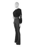 Women Twist Hoodie Splicing Bell Bottoms Two-piece Set CH-25016