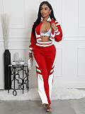 Women's thread color block splicing wide leg micro flare pants two-piece set CH-24070