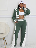 Women's thread color block splicing wide leg micro flare pants two-piece set CH-24070