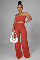 Solid Color Strapless Crop Tops Wide Leg Pants Suit RS-9468