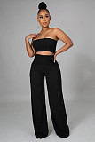 Solid Color Strapless Crop Tops Wide Leg Pants Suit RS-9468