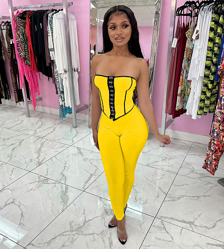 Women Soid Off Shoulder Corset Crop Top Leggings Sweatpants Summer Elegant Nightclub Party Two Piece Set MAE-2098