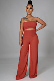 Solid Color Strapless Crop Tops Wide Leg Pants Suit RS-9468