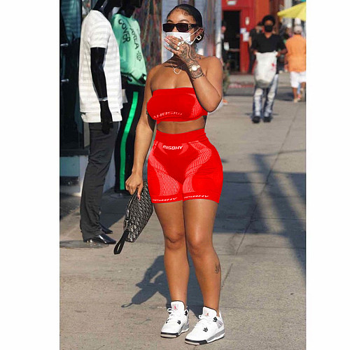 Sexy Wrap Chest Crop Top Bodycon Shorts Fitness Two Piece Set MAE-2084