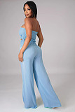 Solid Color Strapless Crop Tops Wide Leg Pants Suit RS-9468