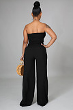 Solid Color Strapless Crop Tops Wide Leg Pants Suit RS-9468