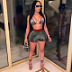 Contrast Color Patchwork Shiny Metallic Halter Backless Bra Top Shorts 2 Piece Bikini Set MAE-2104