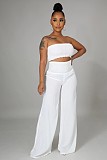 Solid Color Strapless Crop Tops Wide Leg Pants Suit RS-9468