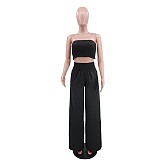 Solid Color Strapless Crop Tops Wide Leg Pants Suit RS-9468