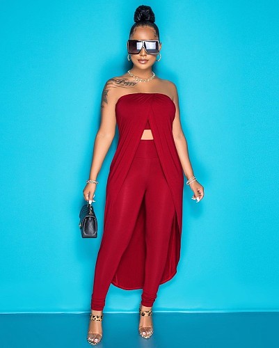 Strapless Irregular Tops Leggings Two Piece Pants Set MK-3059