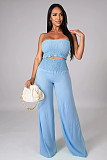 Solid Color Strapless Crop Tops Wide Leg Pants Suit RS-9468