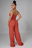 Solid Color Strapless Crop Tops Wide Leg Pants Suit RS-9468