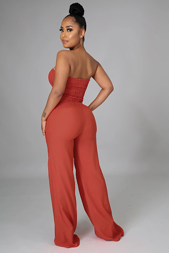 Solid Color Strapless Crop Tops Wide Leg Pants Suit RS-9468