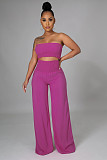 Solid Color Strapless Crop Tops Wide Leg Pants Suit RS-9468