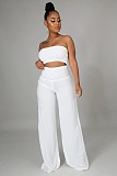 Solid Color Strapless Crop Tops Wide Leg Pants Suit RS-9468