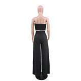 Solid Color Strapless Crop Tops Wide Leg Pants Suit RS-9468