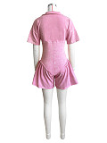 Fashion Women Turndown Collar Short Sleeves Solid Color Romper CH-24101