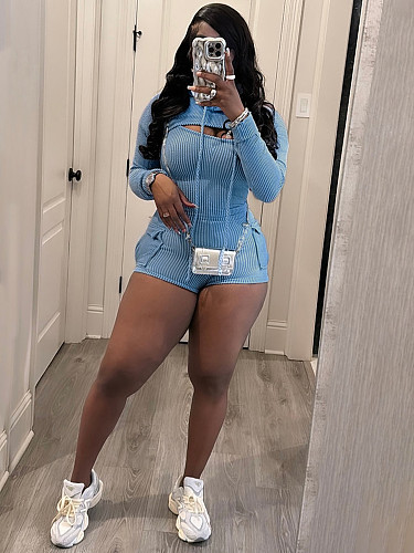 Casual Women Long Sleeves Hoodies And Straps Slim Romper 2 Pieces Sets CH-24019