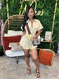 Fashion Women Turndown Collar Short Sleeves Solid Color Romper CH-24101
