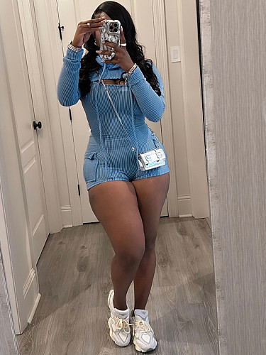 Casual Women Long Sleeves Hoodies And Straps Slim Romper 2 Pieces Sets CH-24019