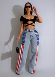 Stylish American flag print stretch wide-leg denim pants ZS-0703