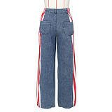 Stylish American flag print stretch wide-leg denim pants ZS-0703