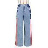 Stylish American flag print stretch wide-leg denim pants ZS-0703