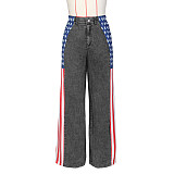 Stylish American flag print stretch wide-leg denim pants ZS-0703